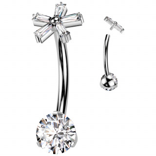 Piercing nombril Titane  fleur de Zirconiums et pierre griffe (filetage interne)