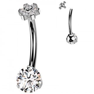 Piercing nombril Titane  fleur de Zirconiums (filetage interne)