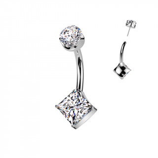 Piercing nombril Titane push-in  zirconiums en rond et en losange