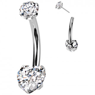 Piercing nombril Titane  zirconiums en rond et en coeur (push-in)