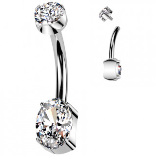 Piercing nombril Titane  zirconiums en rond et oval