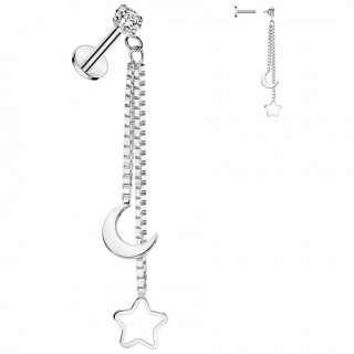 Piercing oreille acier  lune et toile suspendues (lobe, hlix, flat...)