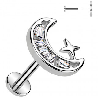 Piercing oreille croissant de lune serti et toile (push-in)