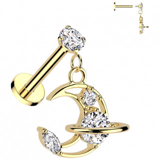 Piercing oreille dor  lune tincelante en pendentif