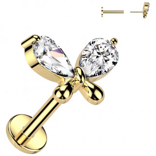 Piercing oreille dor Papillon lgant zirconiums (Push-in)