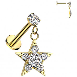 Piercing oreille dor  strass et pendentif toile tincellante