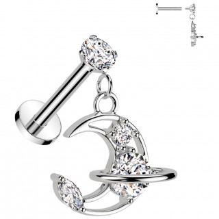 Piercing oreille  lune tincelante en pendentif