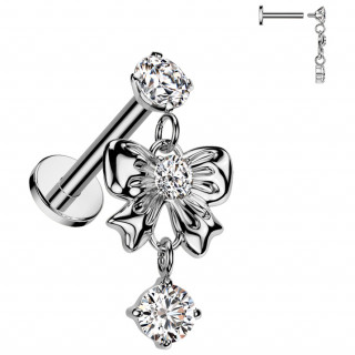 Piercing d'oreille noeud papillon avec strass suspendus