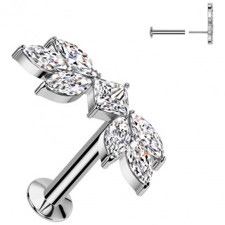 Piercing oreille push-in  branche de feuilles zirconiums