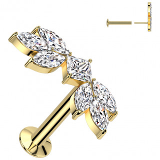 Piercing oreille push-in dor  branche de feuilles zirconiums