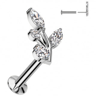 Piercing oreille push-in  rameau de feuilles zirconiums