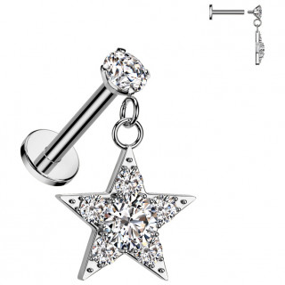 Piercing oreille  strass et pendentif toile tincellante