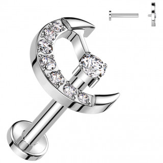 Piercing d'oreille Titane  Croissant de Lune serti (hlix, lobe...)