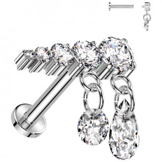 Piercing oreille Titane  quintet de Zirconiums croissants (hlix, flat, lobe...)