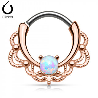 Piercing septum cuivr  design cordage sertie d'une Opale blanche