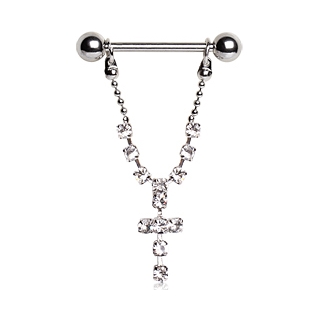 Piercing tton  croix strass suspendue - Clair