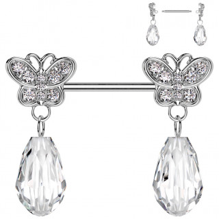 Piercing tton  embouts Papillon serti et perle facette suspendue