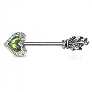 Piercing tton flche  pointe de coeur en Opale verte