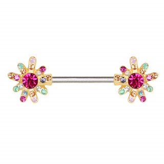 Piercing tton  fleurs strass dores arc en ciel