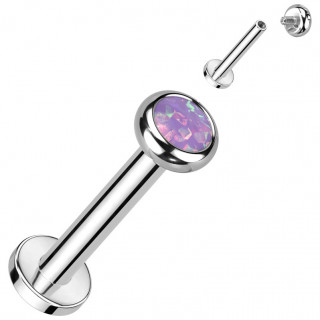 Piercing Titane Labret  Opale violette et filetage interne (lvre, tragus, hlix...)