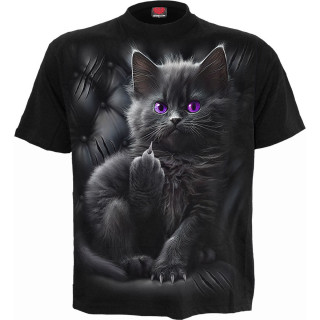 T-shirt homme  chat noir faisant un fuck et griffures violettes