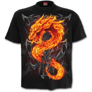 T-shirt homme gothique avec dragon de flamme et crane