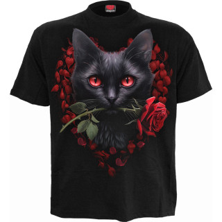 T-shirt homme  manches courtes Chat noir et cur de roses