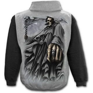 Sweat-shirt gothique homme gris et noir avec La Mort pointant sa prochaine victime